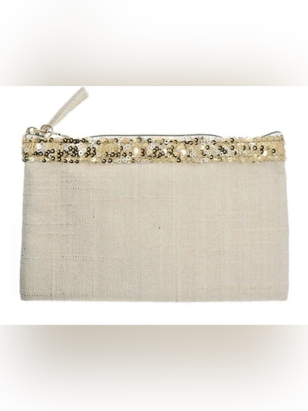 Dior Jadore Linen Wristlet Clutch with Gold Sequin Trim